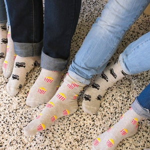 Movie Camera & Popcorn Socks | Friday Sock Co. | Mismatched Socks | Movie Theatre | Gift For Film Lover | Women's Movie Socks