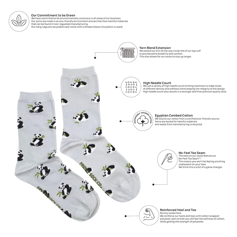 Women's Socks | Panda & Bamboo | Friday Sock Co Mismatched Socks | Bear Socks | Zoo Socks | Panda Gift | Cute Socks | Animal Socks | Fun