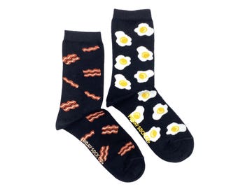 Women Socks | Bacon and Eggs | Friday Sock Co Mismatched Socks | Breakfast Socks | Foodie Gifts | Cute Socks | Food Socks | Gift Ideas