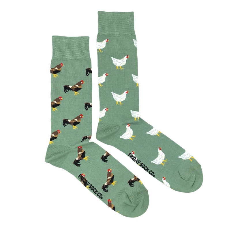 Mens Socks | Chickens and Roosters | Friday Sock Co Mismatched Socks | Farm Animal Socks | Farmer Gifts | Gifts for Animal Lovers 