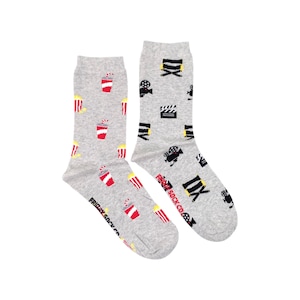 Women's Socks | Movie Camera & Popcorn | Friday Sock Co Mismatched Socks | Film Socks | Movie Theatre | Gift For Film Lover | Movie Socks