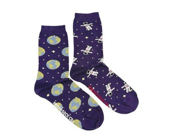 Women's Astronaut & Earth Socks | Purposely Mismatched | Great Gift