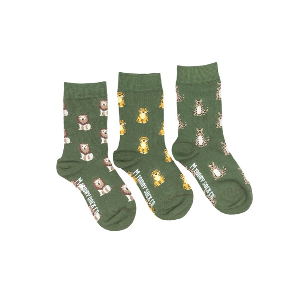 Kid's Socks | Lion, Tiger, & Cheetah | Friday Sock Co Mismatched Socks | Organic Cotton | Safari Socks | Kids Animal Socks | Big Cat Socks