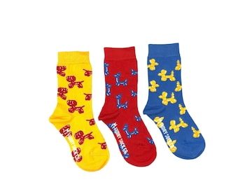 Chaussettes pour enfants | Animaux en ballon | Friday Sock Co Chaussettes dépareillées | Coton biologique | Chaussettes d’anniversaire | Chaussettes ballon | Chaussettes de fête d’anniversaire