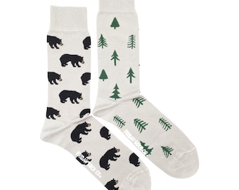 Men&#39;s Socks | Bear & Tree | Friday Sock Co Mismatched Socks | Fun Socks | Camp Socks | Cool Sock | Groom Socks | Nature Socks | Hiking Socks