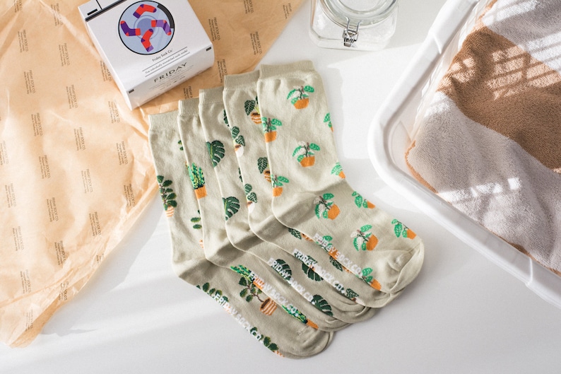 Plant Socks for Ladies Houseplant Socks Friday Sock Co. Mismatched Socks Egyptian Cotton Gift Set for Plant Parents Plant Lovers image 2