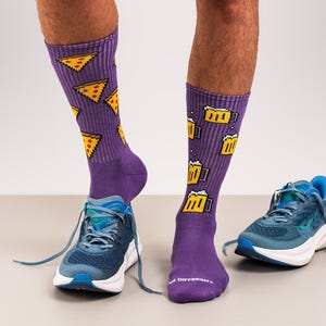 Men&#39;s Athletic Socks | Pixel Pizza & Beer | Friday Sock Co. Mismatched Socks | Sport Socks | Organic Cotton | Junk Food Socks