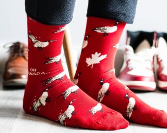 Men's Canada Goose Socks | Friday Sock Co Mismatched Socks | Gift for Him | Boyfriend Christmas Gift | Mens Sock | Dad Socks | Geese | Funny