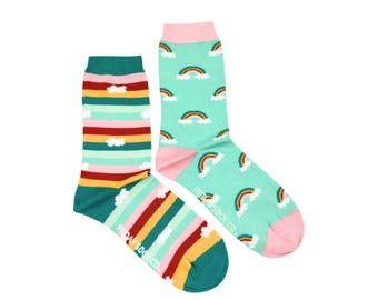 Women's Rainbow & Stripe Socks | Purposely Mismatched | Great Gift