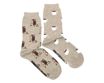 Coffee Bag & Coffee Mug Socks | Women's Socks | Friday Sock Co Mismatched Socks | Coffee Addict Gift | Barista Socks | Coffee Beans | Cozy