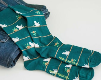 Men's Cat & Plant Socks | Friday Sock Co. Mismatched Socks | Kitty Cat Socks | Pet Socks | Cat Person Gift | Plant Socks