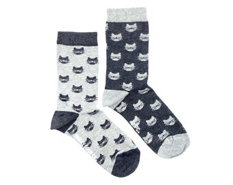 Cat Lover Gifts | Cat Lover Socks | Friday Sock Co Mismatched Socks | Gifts for Crazy Cat People | Grey Cat Socks | Women's Socks