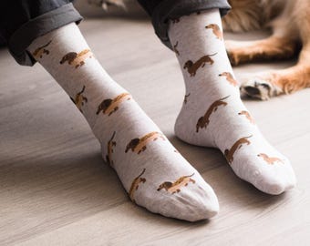 Meias para cachorro-quente Weiner Dog | Meias femininas | Meias incompatíveis Friday Sock Co | Presentes fofos e peculiares | Presentes para ela | Meias para cachorro