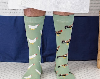 Mens Socks | Chickens and Roosters | Friday Sock Co Mismatched Socks | Farm Animal Socks | Farmer Gifts | Gifts for Animal Lovers