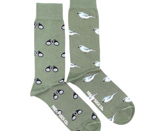 Bird Watching | Men's Socks | Friday Sock Co Mismatched Socks | Nature Lover Gift | Binoculars | Bird Calling Socks | Bird Socks