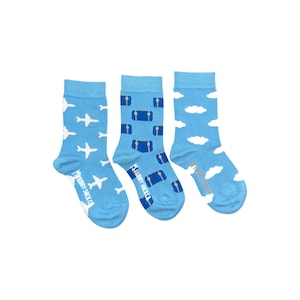 Kid's Plane, Clouds, & Suitcase Socks Kid's Plane, Clouds, & Suitcase Socks
