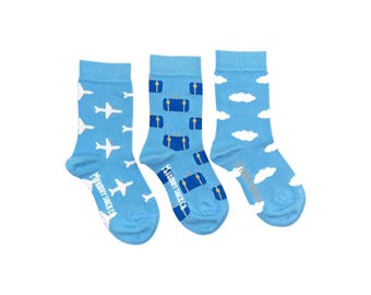 Kid's Plane, Clouds, & Suitcase Socks Kid's Plane, Clouds, & Suitcase Socks