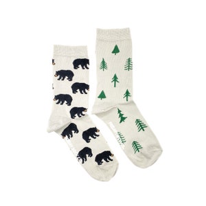 Women's Socks Bear & Trees Friday Sock Co Mismatched Socks Camping Socks Forest Socks Animal Socks Nature Lover Gift Outdoors image 1