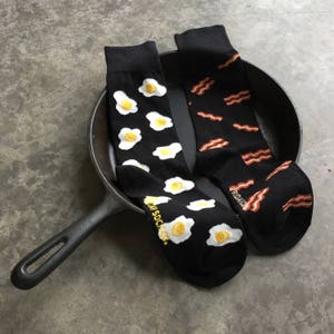 Sokken met spek en eieren | Vrijdagsokken | Leuke niet-overeenkomende sokken | Katoenen sokken voor heren | Cadeaus voor papa | Ontbijt Eten