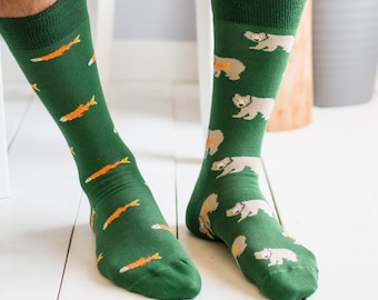 Grizzly Bear | Mens Socks | Friday Sock Co. Mismatched Socks | Camping Socks | Nature Lover Gift | Funny Gifts for Dad | Boyfriend Gift