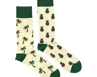 Men's Socks | Pineapple & Palm Tree | Mismatched Socks | Tropical Socks | Fruit Socks | Vacation Socks | Island Socks | Vacation Gift