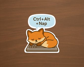 Ctrl+Alt+Nap Fox Sticker: Funny Kawaii Laptop Vinyl Decal