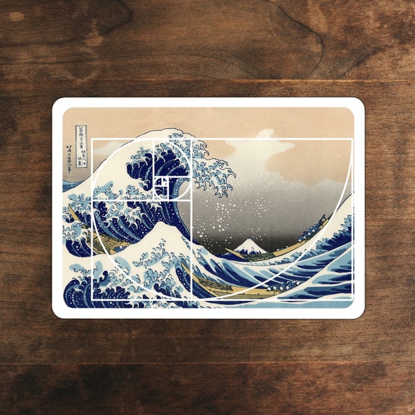 The Great Wave off Kanagawa Golden Ratio | Fibonacci Spiral | Art Sticker