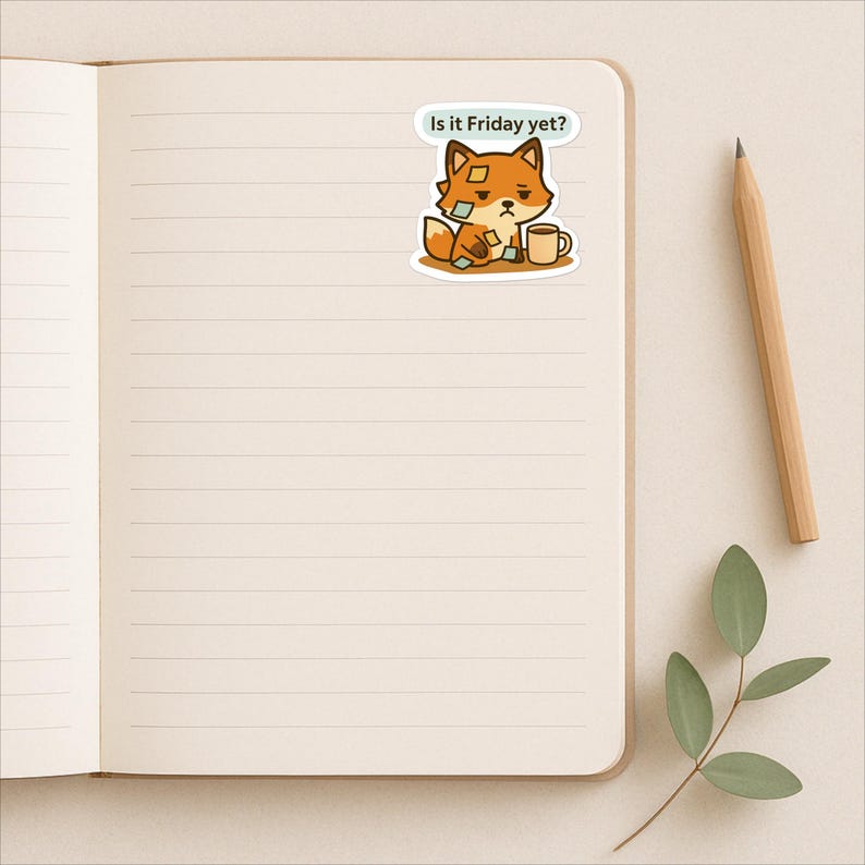 Funny Fox Vinyl Sticker: Is It Friday Yet? - WFH Office Humor image 3