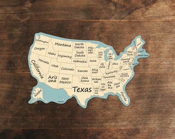 USA States Map Sticker: Vinyl Geography Travel Decal
