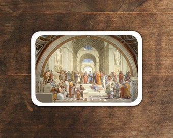 May include: A painting depicting a group of people in a large, ornate room. The people are dressed in Renaissance-era clothing and are gathered around a central figure. The painting is set against a backdrop of a vaulted ceiling and a large window.