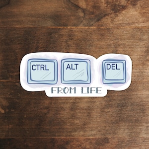 May include: A white sticker with three blue computer keys that say "CTRL", "ALT", and "DEL". The text "FROM LIFE" is written below the keys.
