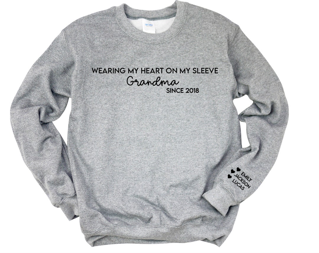Custom 'Heart On Sleeve' Sweatshirt For Mom & Grandma - Personalized With Kids' Names On Sleeves, Polyester Blend
