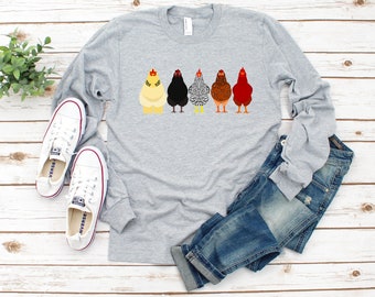 Chicken Shirt, Long Sleeved Chicken Shirt, Chicken Tee Shirt, Chicken t-shirt, Chicken lover gift, gift for chicken lover, Chickens