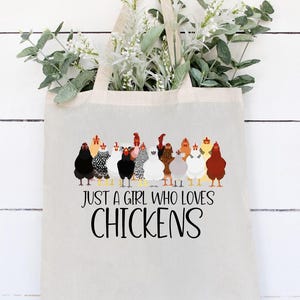 Chickens Tote Bag, Chicken Market Bag, Chicken Grocery Tote, Chicken bag, Chicken Lover Gift, Just a girl who loves chickens / chicken lover
