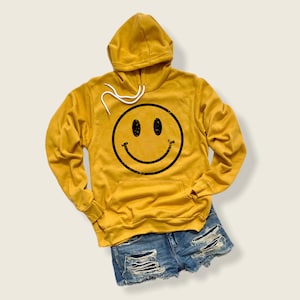 Smile Face Hoodie / Distressed Vintage Look Smile Face Hooded Sweatshirt / Retro Smile Shirts / Smile Graphic Sweatshirt / Good Vibes