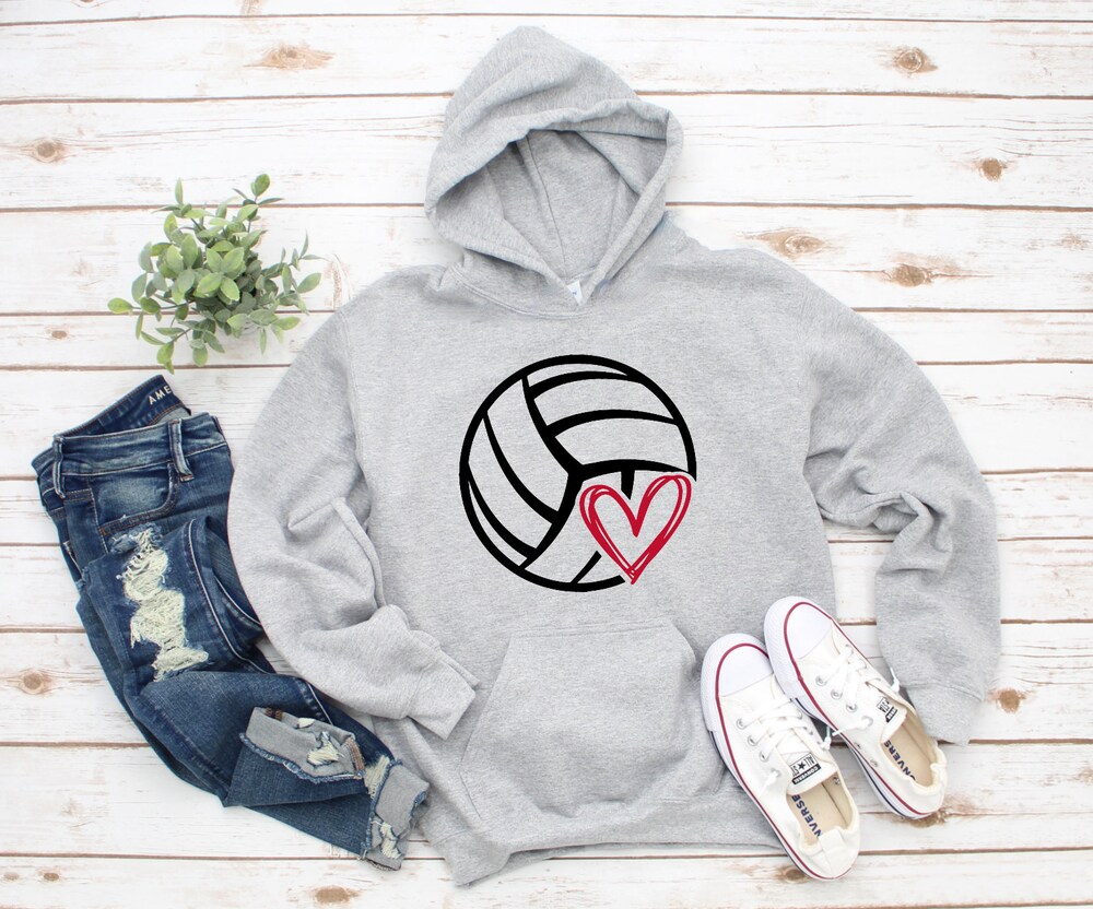 Girls Volleyball Sweatshirt, Volleyball Sweatshirts, Volleyball Sweatshirt,Heart Volleyball Sweatshirt, Volleyball Love Hooded Sweatshirt Startees