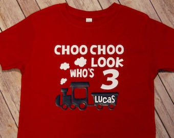 Birthday Shirt choo choo Look Who's Three second birthday train shirt choo choo three shirt train Birthday Kids Birthday Shirts,3rd Birthday