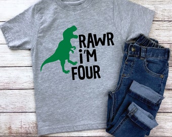 RAWR I'm Four Dinosaur Birthday Shirt