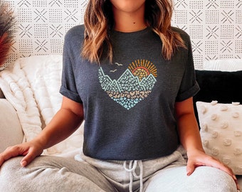 Mountain Heart Tee Shirt Great Outdoors Shirt Wanderlust Explore More Tee Go outside Floral Mountain Adventure Awaits, Mountain Tee