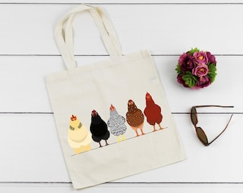 Chickens Tote Bag, Chicken Market Bag, Chicken Grocery Tote, Chicken bag, Chicken Lover Gift, Gift for Chicken Lover, Chicken Lover Gift