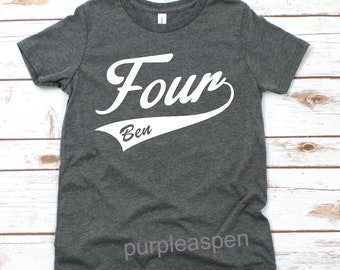 Boys Four Birthday Shirt with Personalized Flag – Custom Name Fourth Birthday Tee