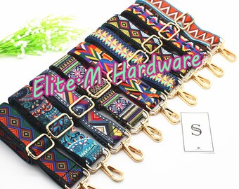 3.8cm Width Adjustable Colorful Cotton Stripe Webbing Shoulder Purse Strap Chain Cross-body Bag Chain Strap Travel Handbag Handle Wholesale