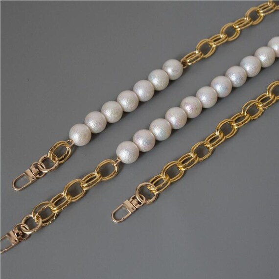 DIY Round Imitation Pearl Bead Short Handle Replacement Chain Strap Handbag  Chains Accessories Purse Straps Shoulder With Metal Buckles 