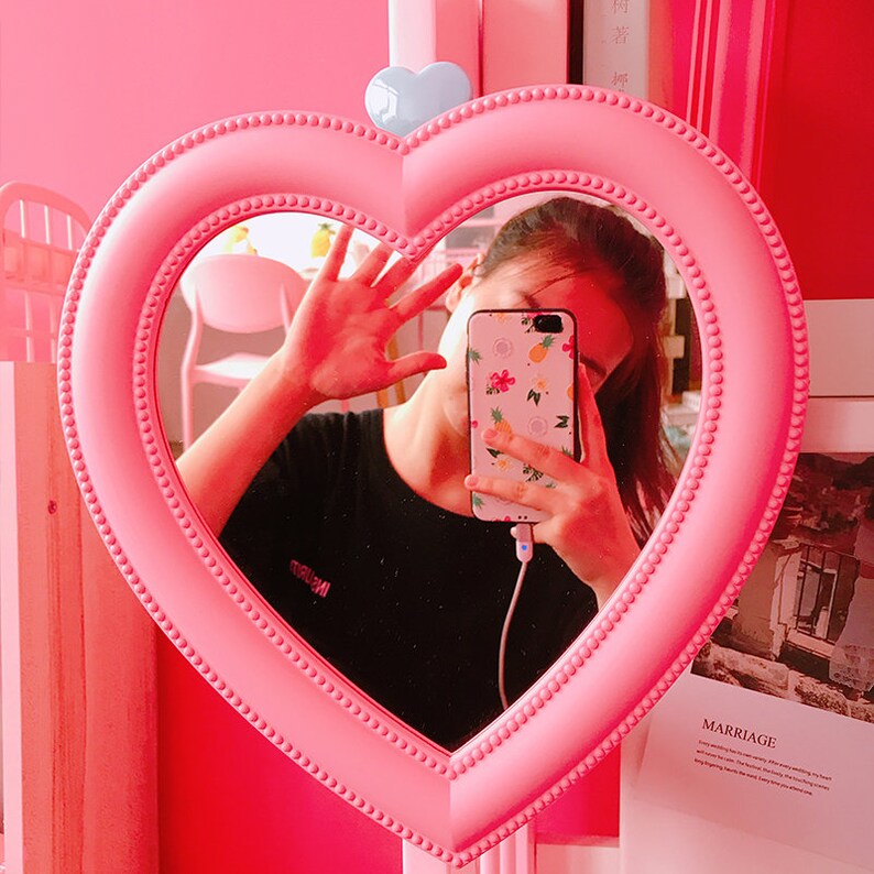 Heart Shape Mirror Love Make Up Mirror Pink Mirror Desktop Etsy