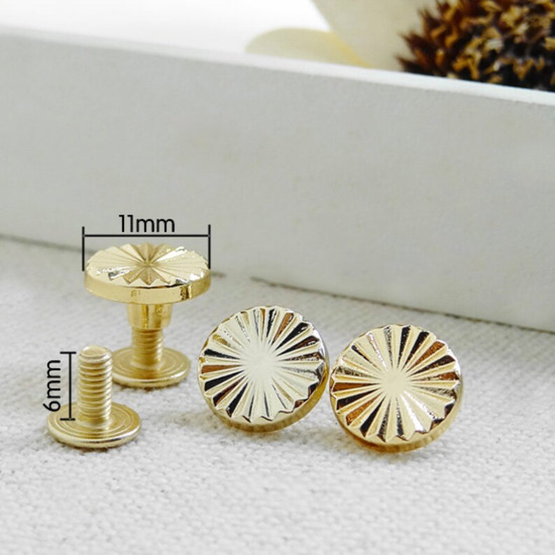 10PCS 11mm Golden Plated Flower Purse Screw, Handbag Supply With High Quality, Fashion Purse Hardware For Whole Sale, DIY image 3