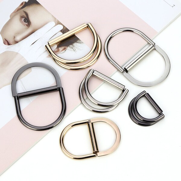 Metal Double D-ring Button Bag Shoes Semi-Circular D-Button Windbreaker Skirt Belt Buckle Adjustment Fixing Buckle Clothing DIY Accessories