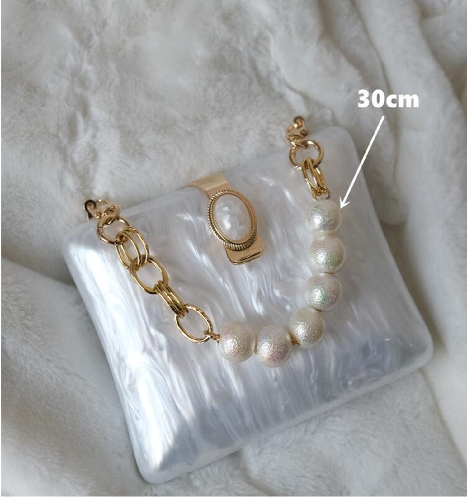 DIY Round Imitation Pearl Bead Short Handle Replacement Chain Strap Handbag  Chains Accessories Purse Straps Shoulder With Metal Buckles 