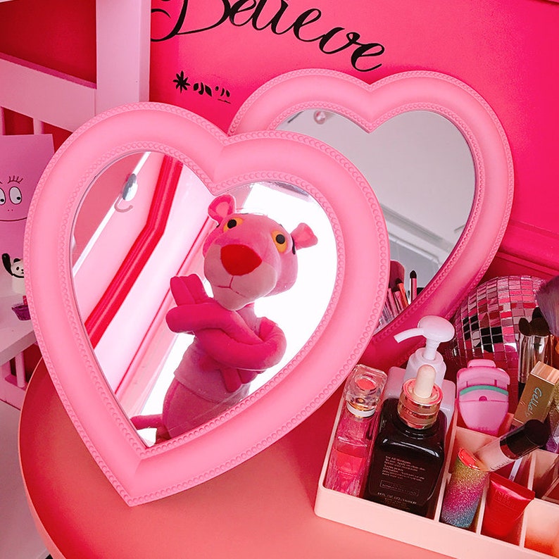Heart Shape Mirror Love Make Up Mirror Pink Mirror Desktop Etsy