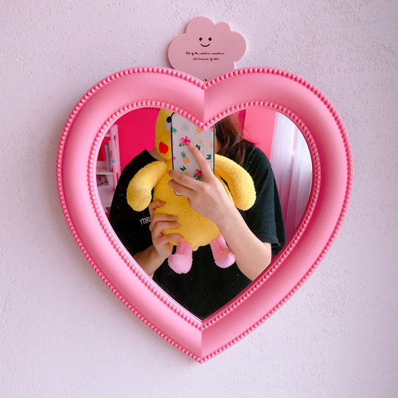 Heart Shape Mirror Love Make Up Mirror Pink Mirror Desktop Etsy