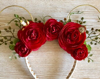 Beauty and the Beast Ears, Mickey Ears, Mickey Mouse Ears, Minnie Mouse Ears, floral wire ears, floral ears